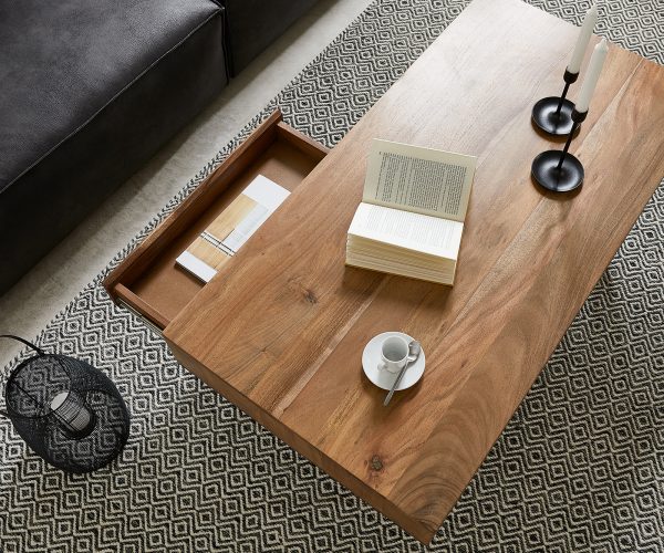 Konferenční stolek Stonegrace 115x60 cm akácie přírodní břidlice 2 přihrádky - Image 4