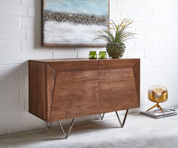 Komoda Wyatt 115x45 cm akácie hnědá nerezová ocel