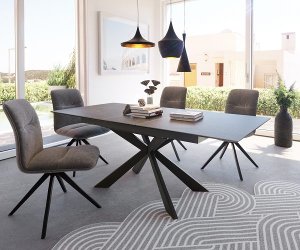 Jídelní stůl Daven 160/200x90 cm keramická šedá kovová rozkládací