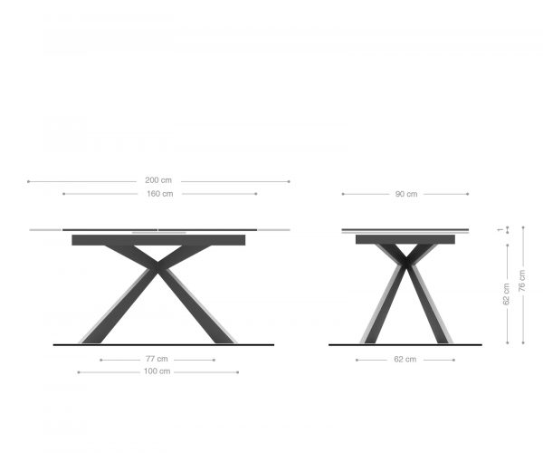 Jídelní stůl Daven 160/200x90 cm keramická šedá kovová rozkládací - Image 8