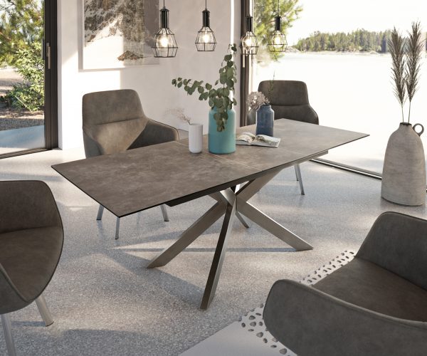 Jídelní stůl Daven 160/200x90 cm keramická hnědá nerezová ocel rozkládací