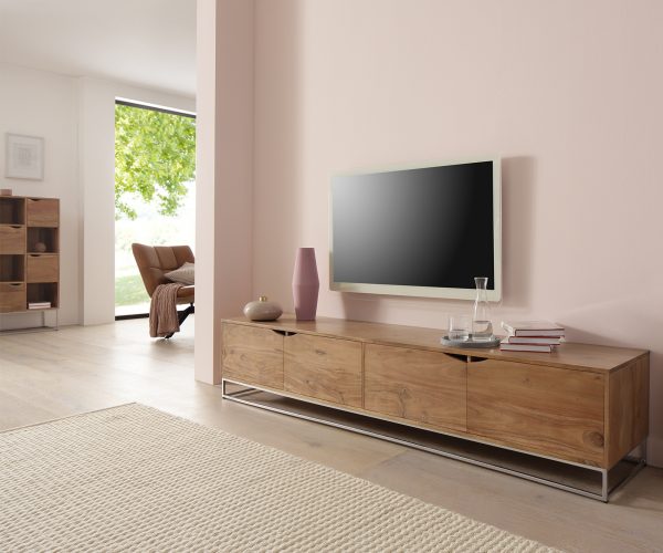 TV stolek Loca 200x40 cm přírodní akácie 4 dvířka masiv