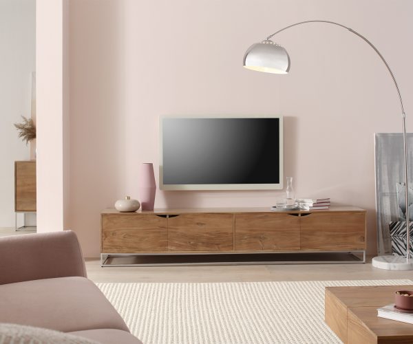 TV stolek Loca 200x40 cm přírodní akácie 4 dvířka masiv - Image 2