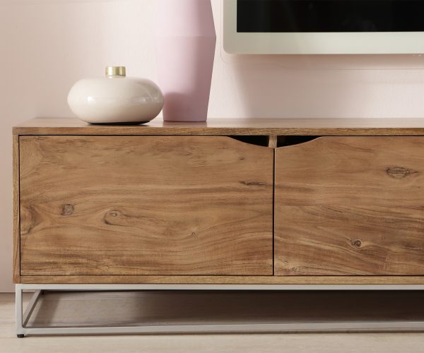 TV stolek Loca 200x40 cm přírodní akácie 4 dvířka masiv - Image 7