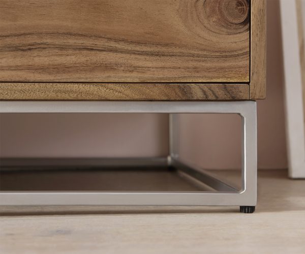 TV stolek Loca 200x40 cm přírodní akácie 4 dvířka masiv - Image 8