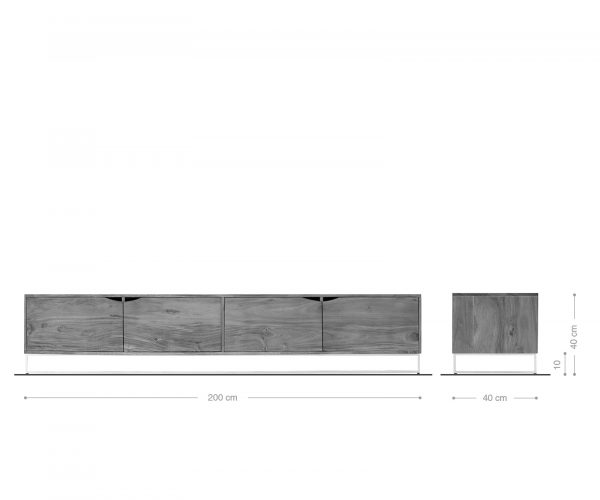 TV stolek Loca 200x40 cm přírodní akácie 4 dvířka masiv - Image 9