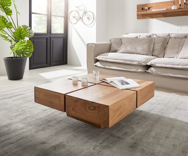 Konferenční stolek Loca 80x80 cm přírodní akácie masivní dřevo