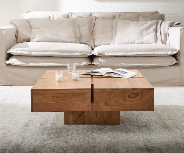 Konferenční stolek Loca 80x80 cm přírodní akácie masivní dřevo - Image 2