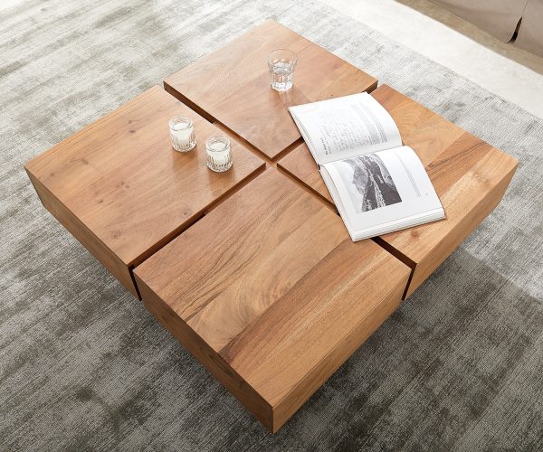 Konferenční stolek Loca 80x80 cm přírodní akácie masivní dřevo - Image 4