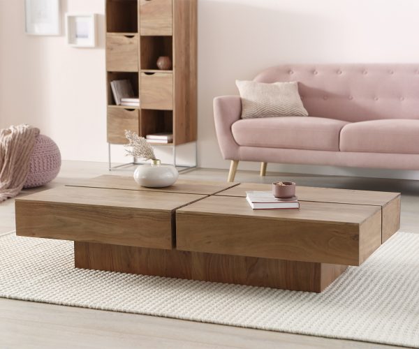 Konferenční stolek Loca 140x70 cm přírodní akáciové masivní dřevo stínová mezera