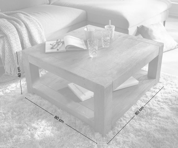 Konferenční stolek Indra Acacia Platinum 80x80 Police z masivního dřeva - Image 6