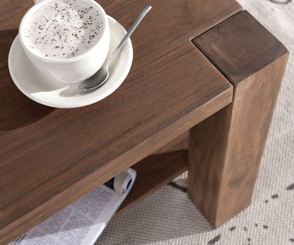 Konferenční stolek Indra Acacia Brown 80x80 Police z masivního dřeva - Image 4