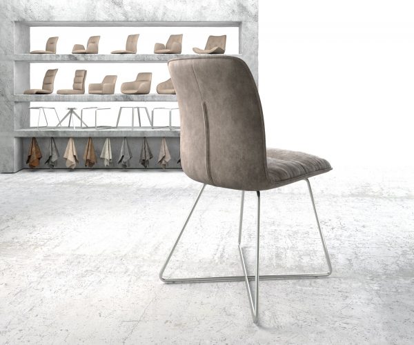 Jídelní židle Vinjo-Flex taupe vintage podnož ve tvaru "X" z nerezové oceli - Image 3