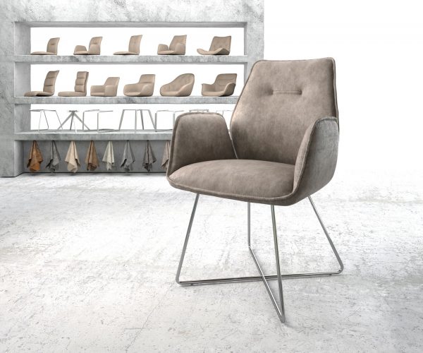 Jídelní židle Zoa-Flex taupe vintage podnož ve tvaru "X" z nerezové oceli