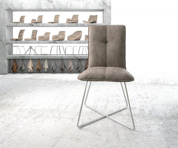 Jídelní židle Maddy-Flex taupe vintage podnož ve tvaru "X" z nerezové oceli - Image 2