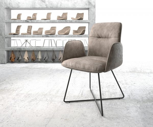 Jídelní židle Vinja-Flex taupe vintage podnož ve tvaru "X" černá