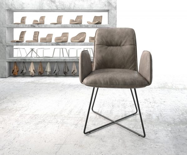 Jídelní židle Vinja-Flex taupe vintage podnož ve tvaru "X" černá - Image 2
