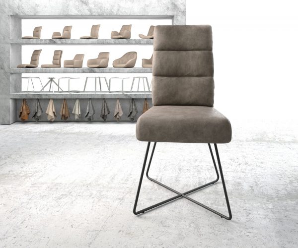 Jídelní židle Pela-Flex taupe vintage podnož ve tvaru "X" černá - Image 2