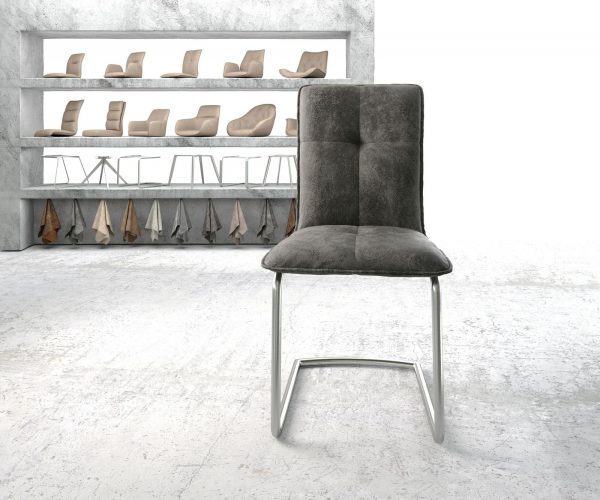 Houpací židle Maddy-Flex Grey Antique Cantilever Round z nerezové oceli - Image 2