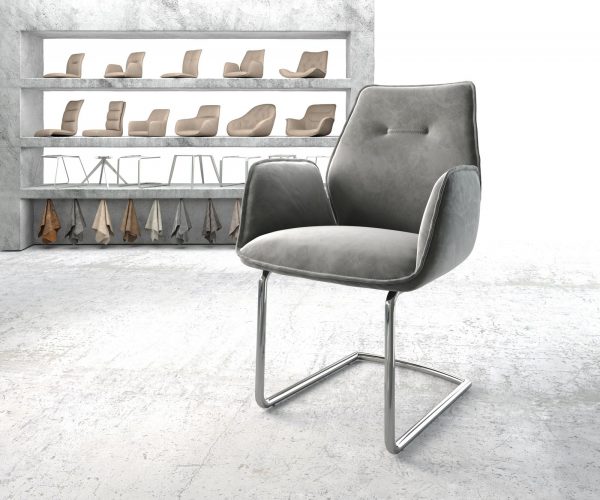 Křeslo Zoa-Flex Šedá Samet Cantilever Round chromované