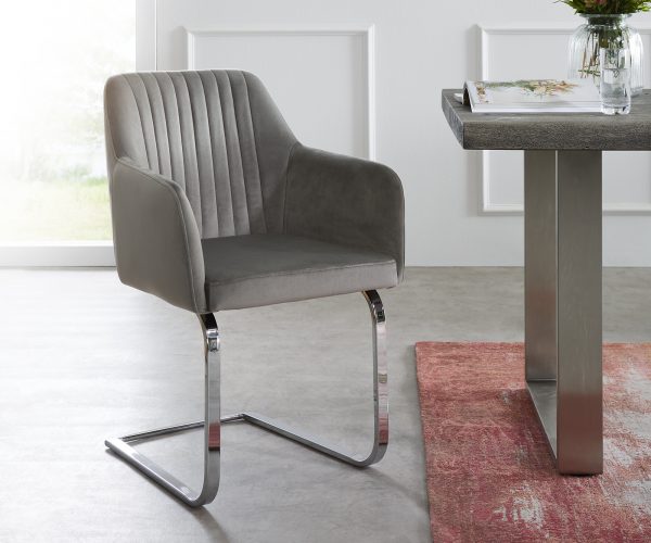Křeslo Greg-Flex Šedá Samet Cantilever Flat Chrome-plated