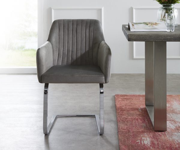 Křeslo Greg-Flex Šedá Samet Cantilever Flat Chrome-plated - Image 2