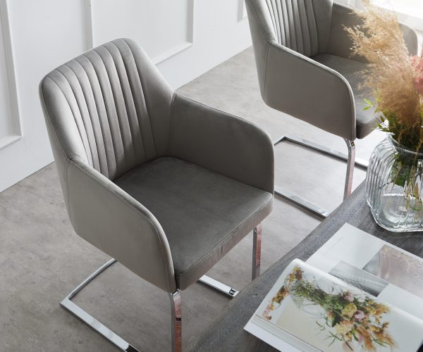 Křeslo Greg-Flex Šedá Samet Cantilever Flat Chrome-plated - Image 3