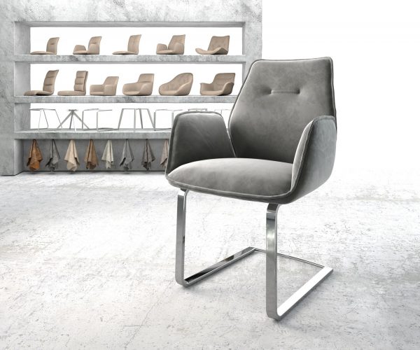 Křeslo Zoa-Flex Šedá Samet Cantilever Flat Chrome-plated