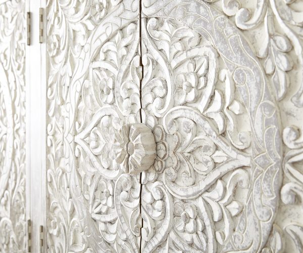 Komoda Colia 156x45x90 cm bílá masivní mangové dřevo ručně vyřezávané - Image 7