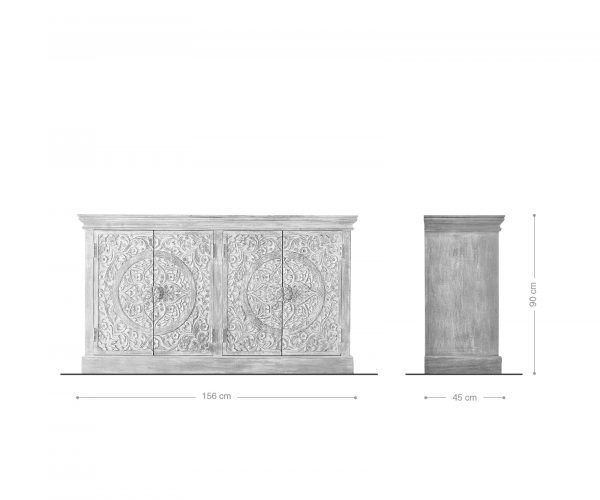 Komoda Colia 156x45x90 cm bílá masivní mangové dřevo ručně vyřezávané - Image 8