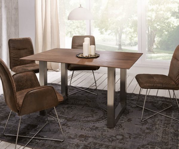 Jídelní stůl švýcarská hrana-Edge 140x90 akácie hnědá podnož široká - Image 2