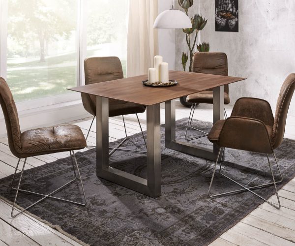 Jídelní stůl švýcarská hrana-Edge 140x90 akácie hnědá podnož široká