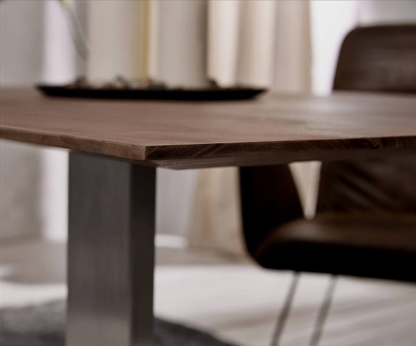 Jídelní stůl Edge 140x90 akácie hnědá nerezová ocel úzká švýcarská hrana - Image 5