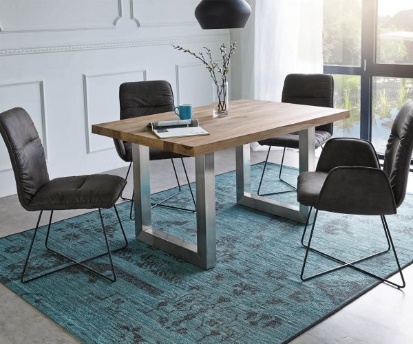 Jídelní stůl Edge 140x90 XL přírodní sheesham nerezová ocel široká