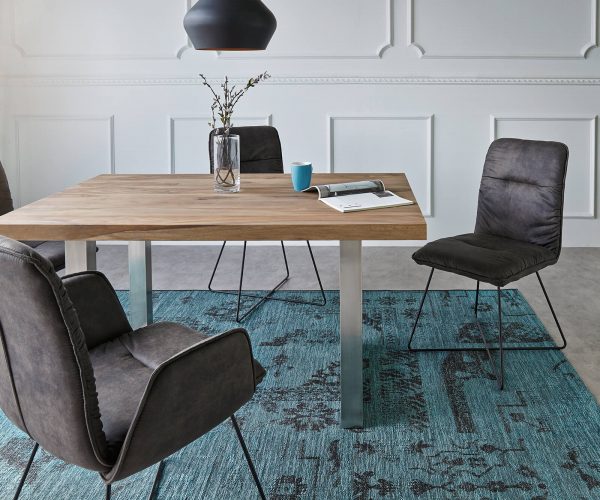 Jídelní stůl Edge 140x90 XL přírodní sheesham nerezová ocel široká - Image 2