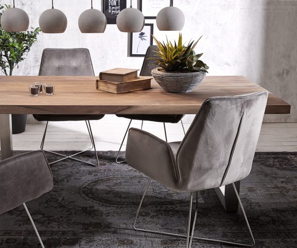 Jídelní stůl Edge 200x100 XL sheesham přírodní nerezová ocel široká - Image 2