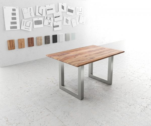 Jídelní stůl Edge 140x90 přírodní sheesham nerezová ocel široká