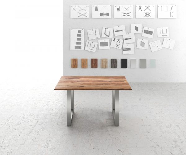 Jídelní stůl Edge 140x90 přírodní sheesham nerezová ocel široká - Image 2