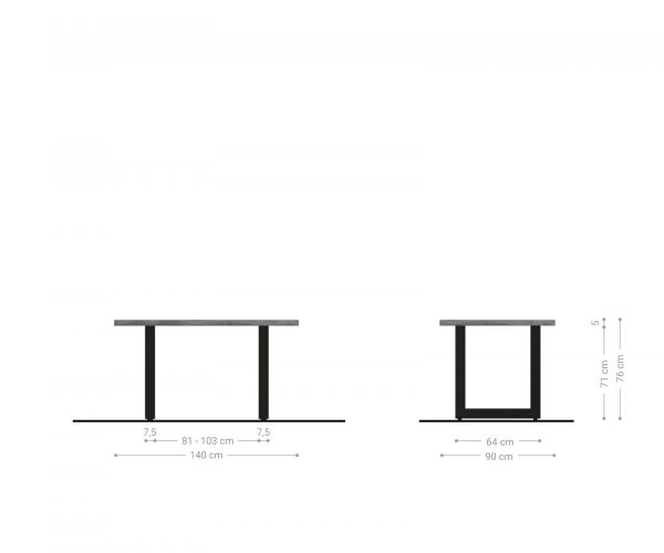Jídelní stůl Edge 140x90 přírodní sheesham nerezová ocel široká - Image 6