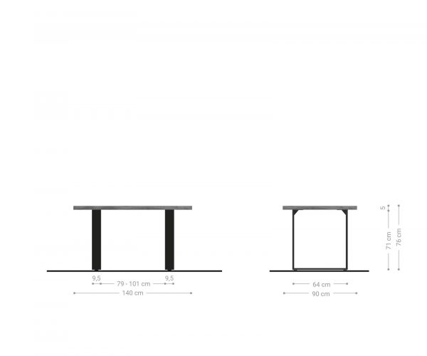 Jídelní stůl Edge 140x90 XL přírodní sheesham nerezová ocel úzká - Image 9