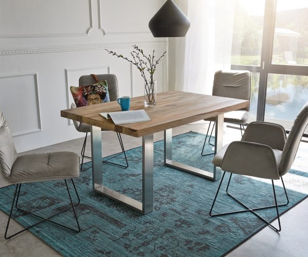 Jídelní stůl Edge 140x90 XL přírodní sheesham nerezová ocel úzká