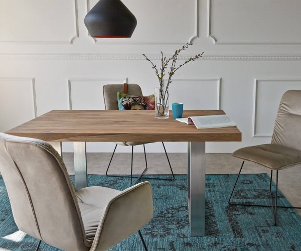 Jídelní stůl Edge 140x90 XL přírodní sheesham nerezová ocel úzká - Image 2