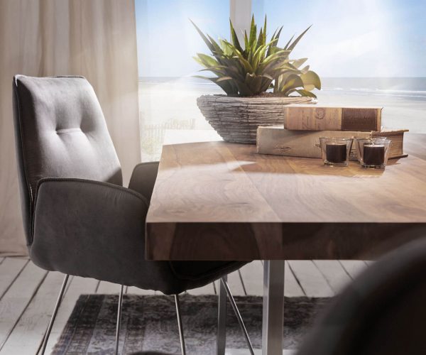 Jídelní stůl Edge 200x100 XL sheesham přírodní nerezová ocel úzká - Image 2