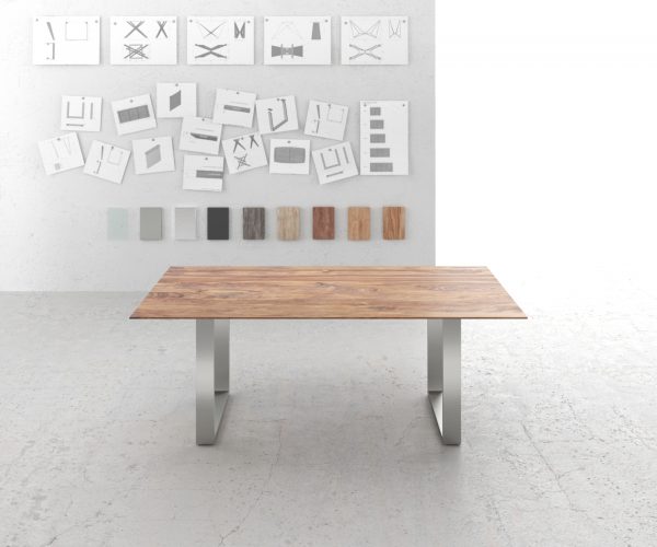 Jídelní stůl Edge 200x100 sheesham přírodní nerezová ocel úzká švýcarská hrana - Image 2