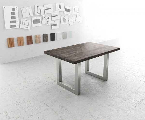 Jídelní stůl Edge 140x90 XL akácie platina nerezová ocel široká