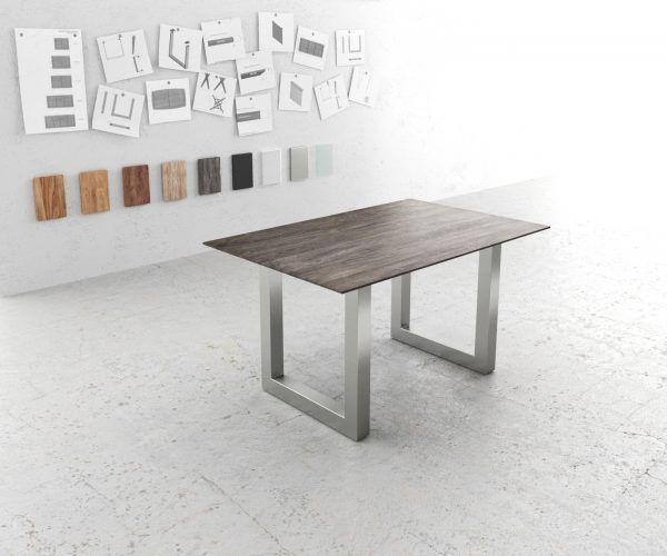 Jídelní stůl Edge 140x90 akácie platina nerezová ocel široká švýcarská hrana