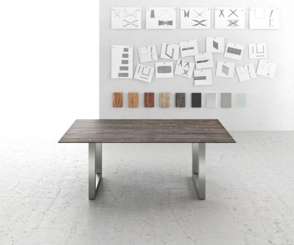 Jídelní stůl Edge 200x100 akácie platina nerezová ocel široká podnož švýcarská hrana - Image 2