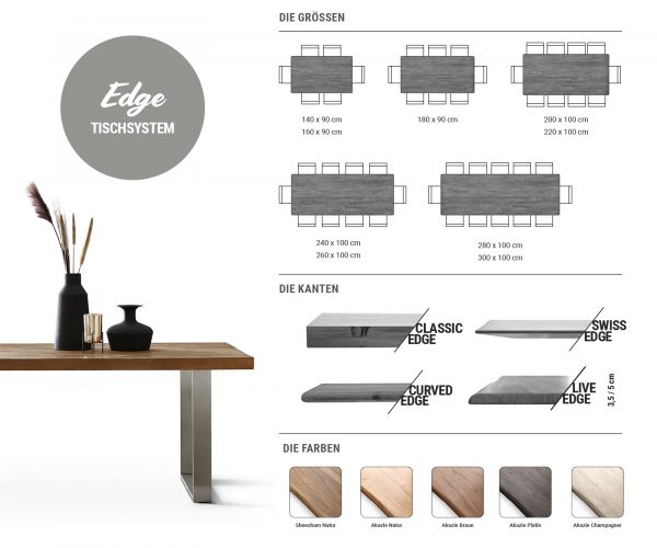 Jídelní stůl Edge 200x100 akácie platina nerezová ocel široká podnož švýcarská hrana - Image 8