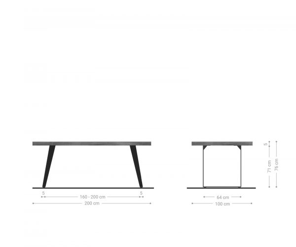 Jídelní stůl Edge 200x100 XL akácie hnědá kovová šikmá - Image 6