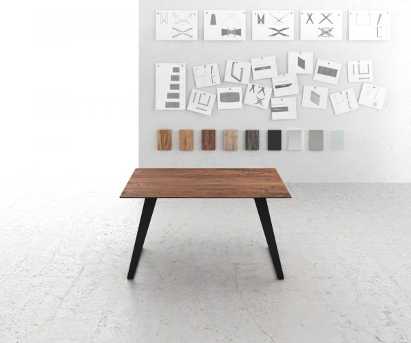 Jídelní stůl Edge 140x90 cm akácie hnědá kovová šikmá podnož švýcarská hrana - Image 2